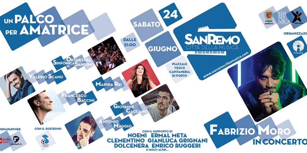 Fabrizio Moro in concerto a Sanremo il 24 giugno in occasione di Un Palco per Amatrice